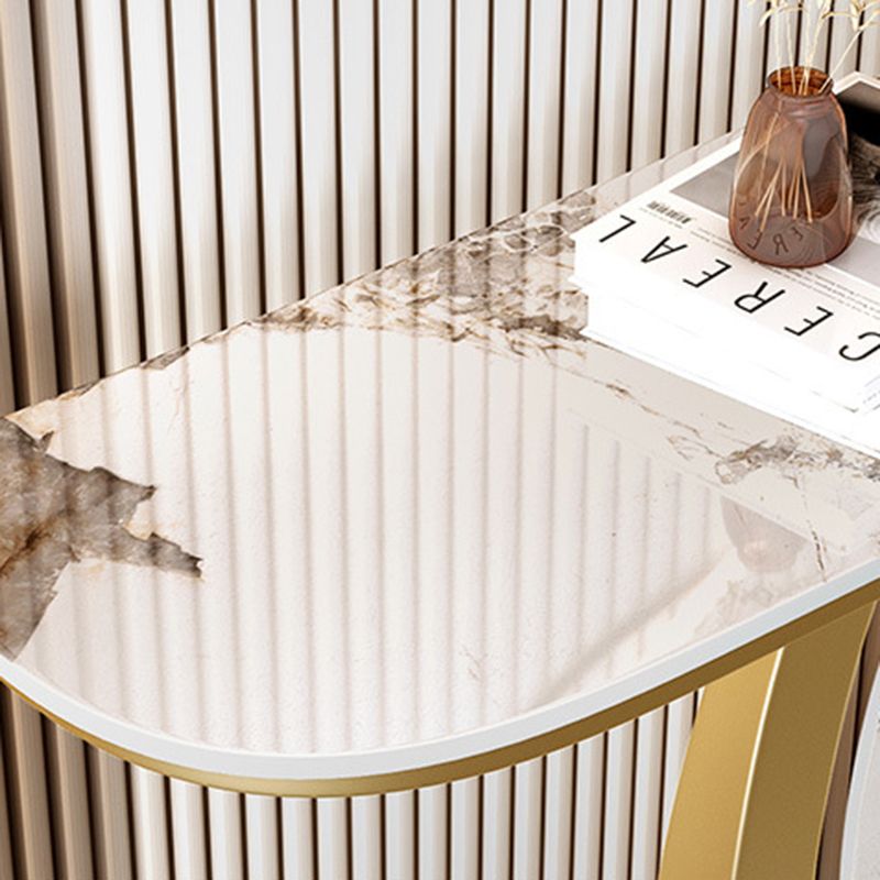 Glam Stone Accent Table Half Moon Console Sofa Table for Hall