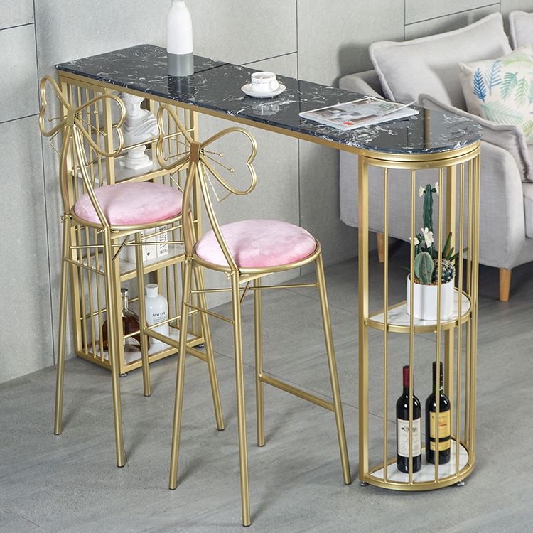 Glam Specialty Bar Dining Table Stone Bistro Bar Table with Shelves