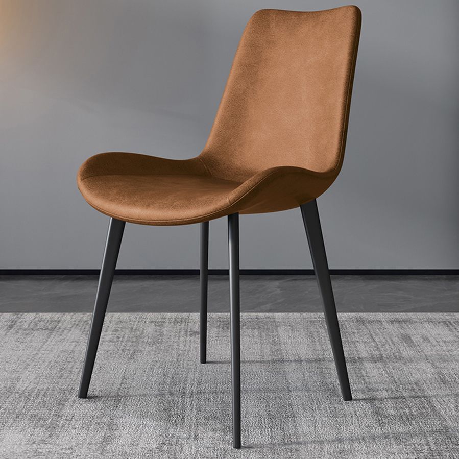 Chaises de salle à manger en cuir style contemporain Chaises de salle à manger sans accoudoirs à dossier solide (Ensemble de 2)