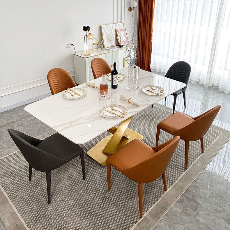 Contemporary Dining Set Metal Frame Rectangle White Slate Dining Table Set for Home