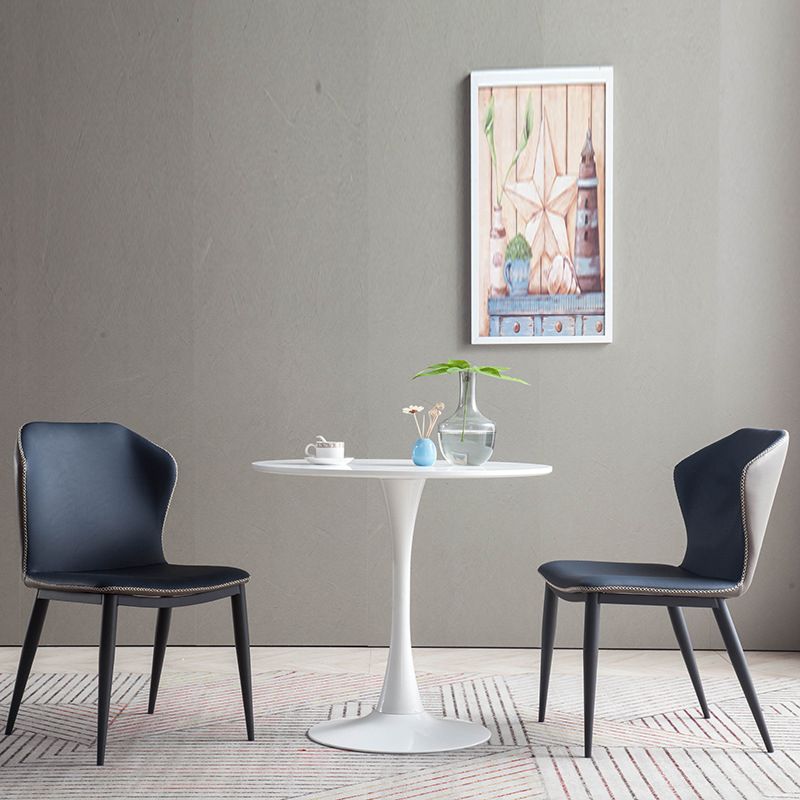 Minimalist Black Solid Back Dining Side Chair Metal Upholstered Dining Side Chair