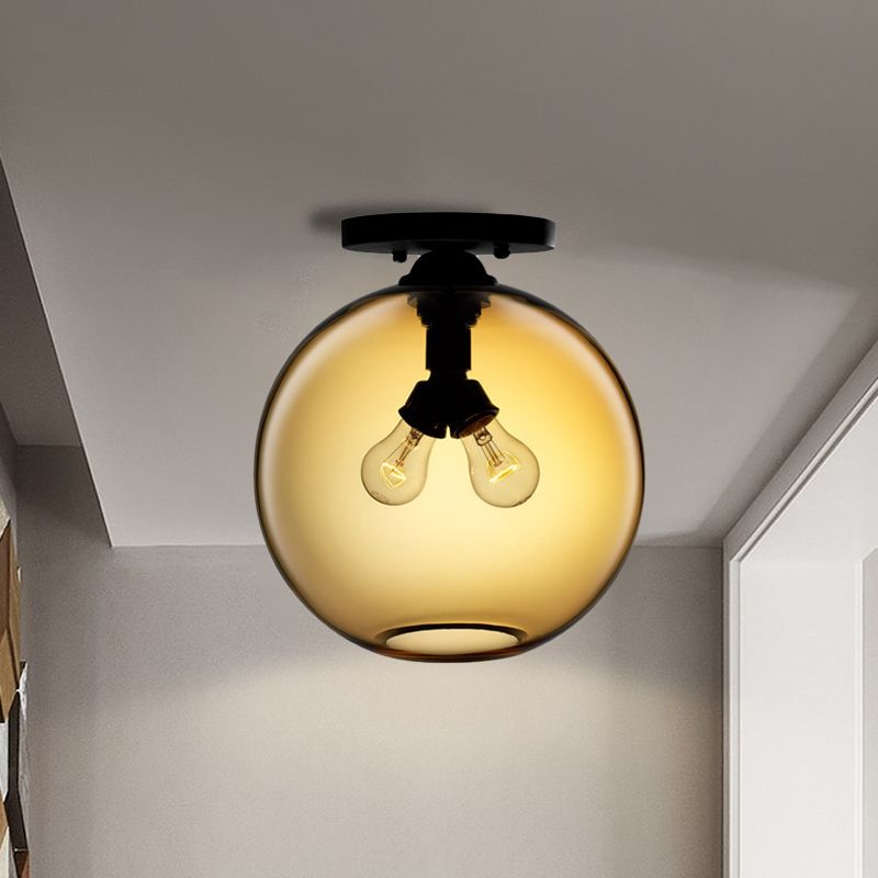 Globe Shade Semi Flush Salle à manger Rouge/Marron/Bleu Verre Style Industriel 1/2 Lumière Plafonnier Noir