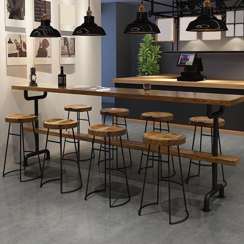 Contemporary Backless Dining Stools Solid Wood Bar Stools with Footrest