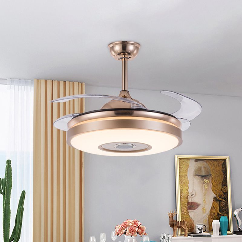 Lampada della ventola a ciondolo a 4 lame Circle Simple Acrilico da 19 "Monte semi-flush oro a LED largo