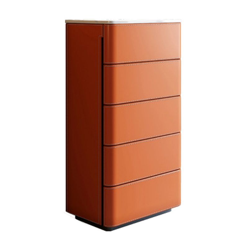 Orange Leatherwear Credenza Modern Stone Buffet with Drawer for Dining Room