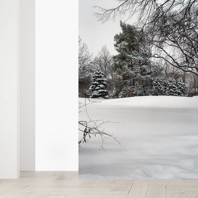 Winter Botanical Mural Wallpaper Gray Contemporary Wall Covering for Living Room