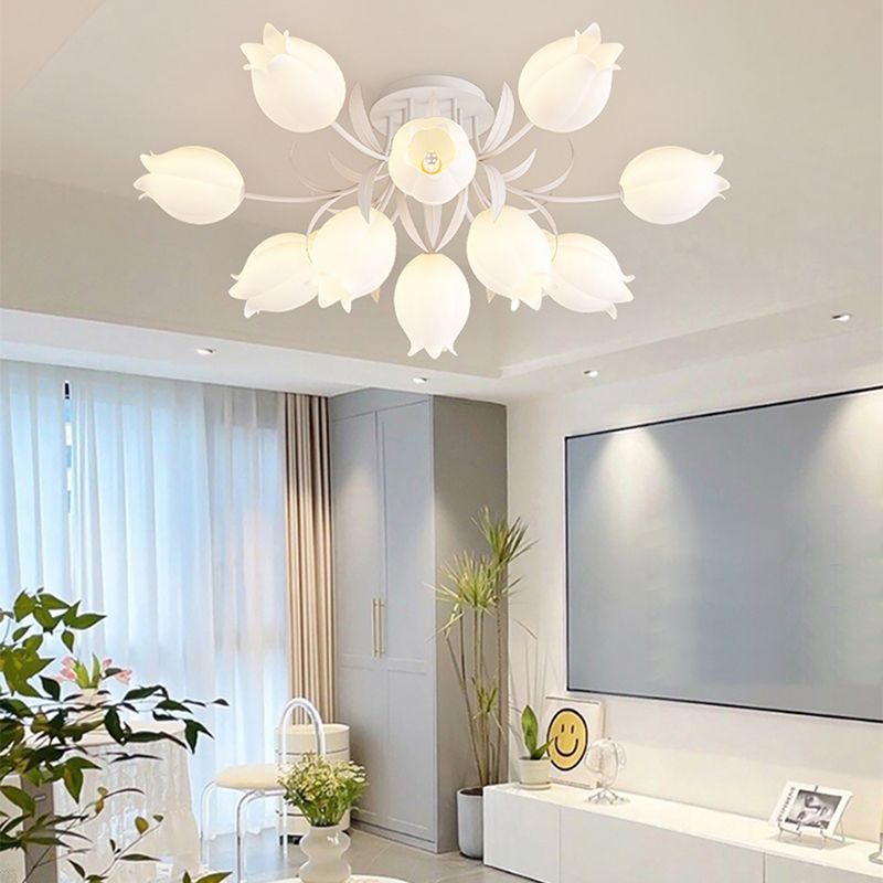 Modern LED Metal Flush Mount Flower Shape Ceiling Light with Plastic Shade for Living Room