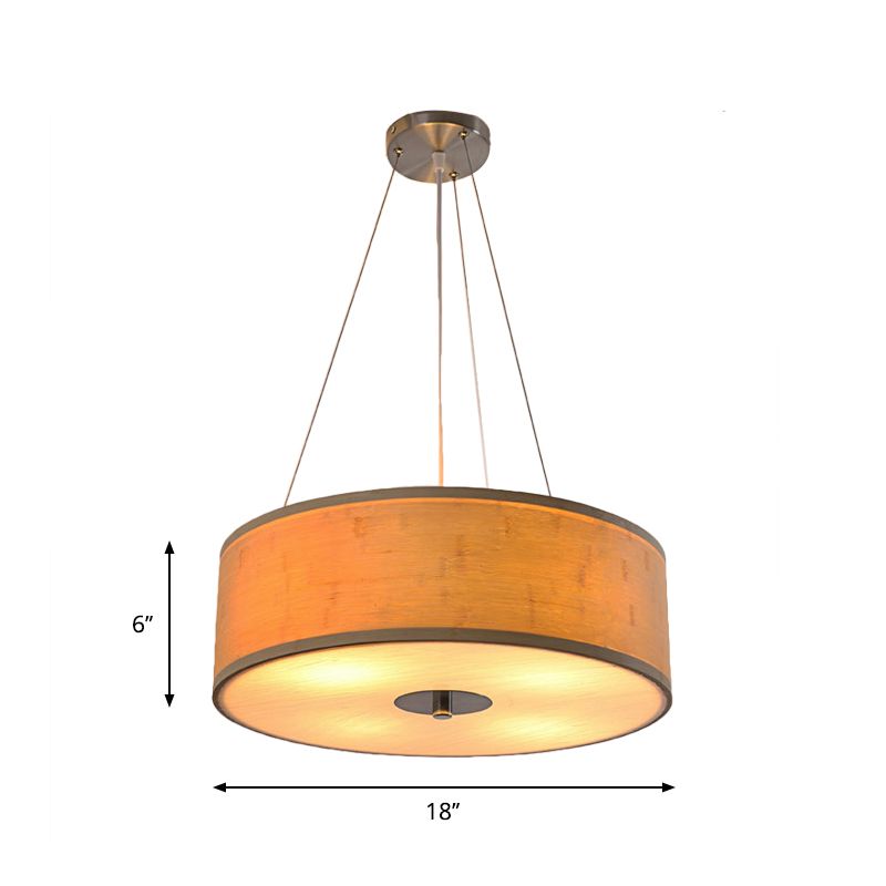 Contemporary Drum Hanging Light Bamboo 1 Bulb Ceiling Pendant Lamp in Wood with Recessed Diffuser