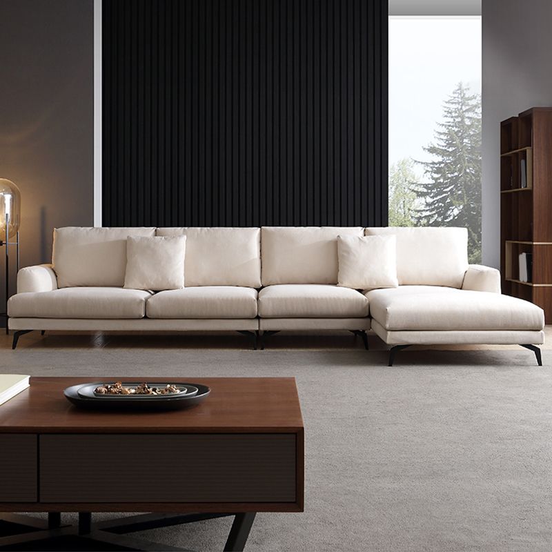 Ivory 4-seat Square Arm Sectional Scandinavian Fabric Sofa & Chaise
