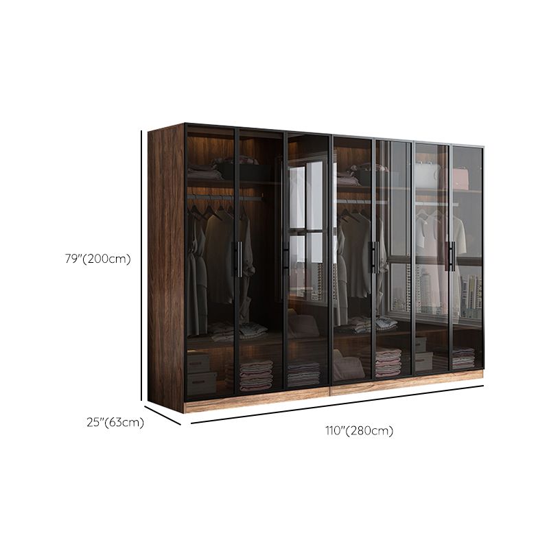 Modern Freestanding Wardrobe Armoire Tempered Glass Doors Wardrobe with Shelves