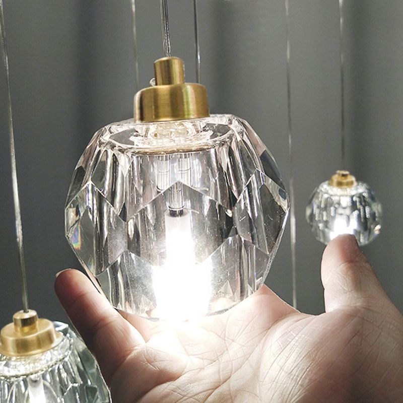 Simplicity Globe Pendant K9 Crystal Dining Room Hanging Ceiling Light in Brass