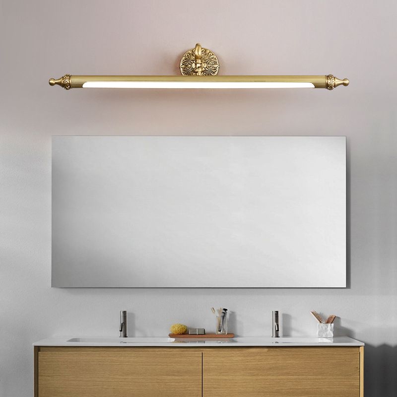 1 Light Linear Wall Lighting Modern Style Mirror Wall Mounted Light Fixture in Brass