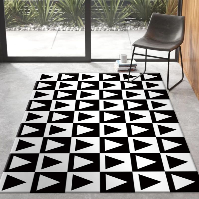 White Graphic Rug Polyester Modern Rug Non-Slip Backing Rug for Living Room