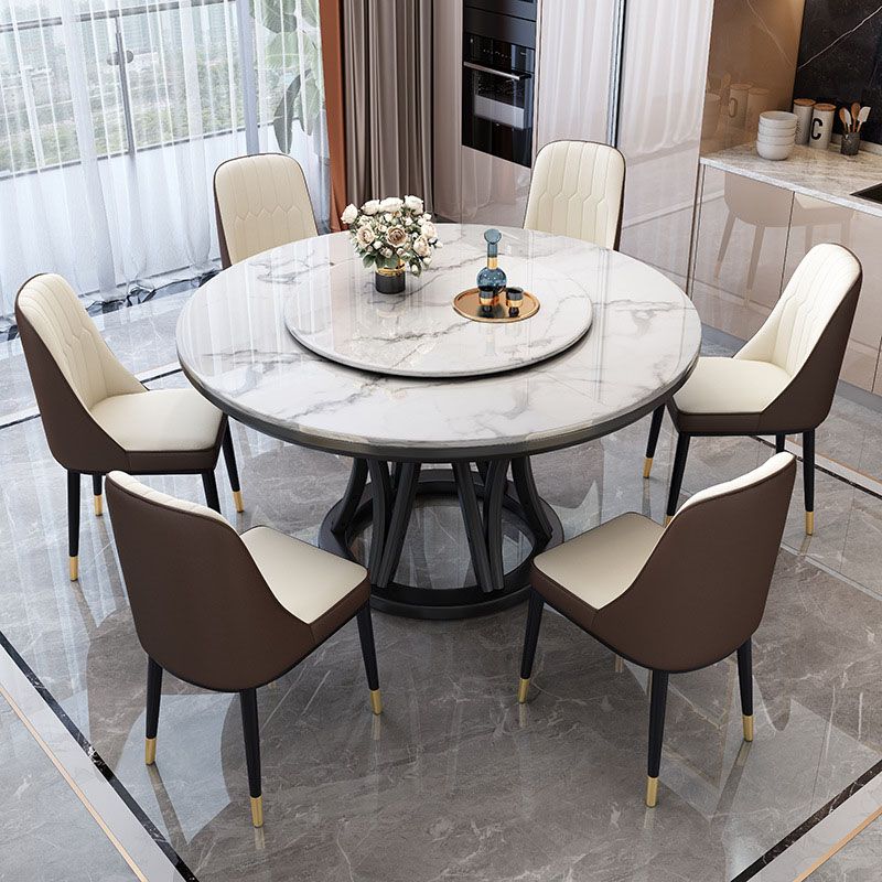 Modern Stone Round Folding Table Solid Wood Pedestal Casual Dining Table