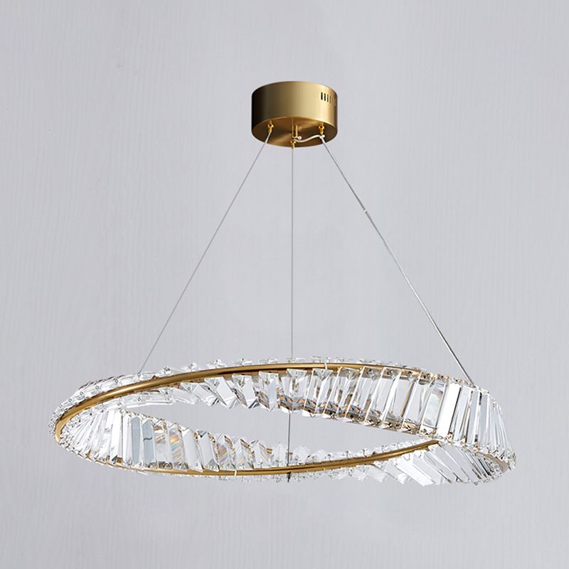 Modern Luxury LED Chandelier Lacquered Iron Circular Pendant Light with Crystal Shade