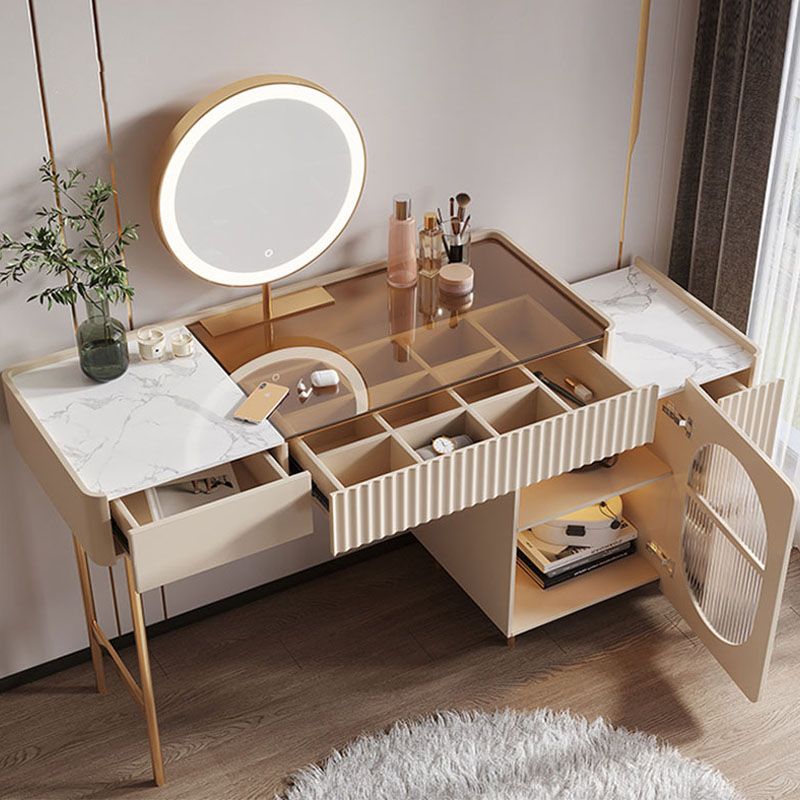 Glam White Make-up Vanity with 3 Storage Drawers 16.53" Wide Glass Dresser