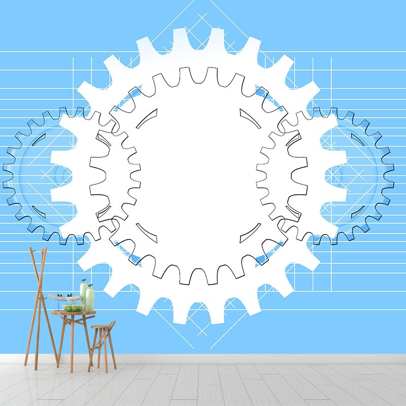 Industrial Gear Wall Mural Wallpaper Mildew Resistant Wall Covering for Garage