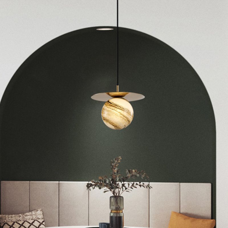 Contemporary Sphere Suspension Pendant Frosted Glass 1 Bulb LED Kitchen Ceiling Light in Gold