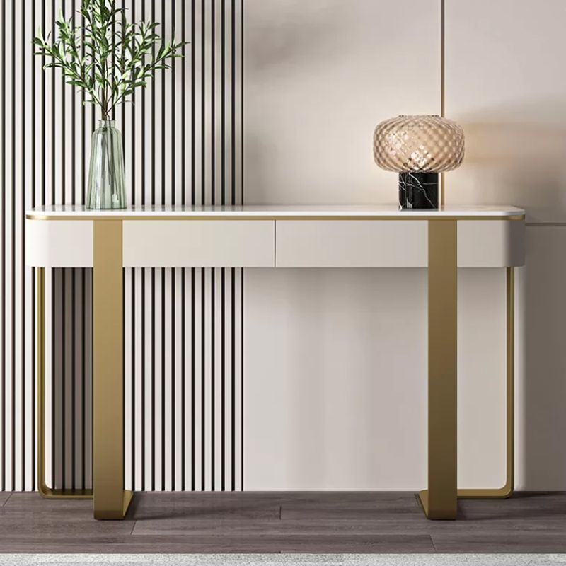 Stone Half Moon Console Table Modern 13.78" W Accent Table for Hall