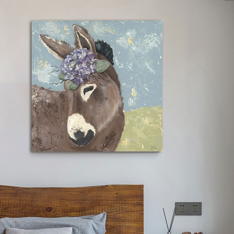 Country Farm Animal Painting Art Print Soft Color Bedroom Wall Decoration, Textured