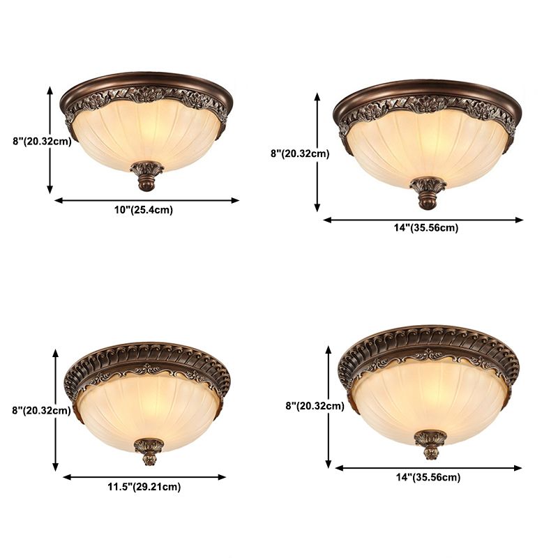 Country Style Domed Ceiling Light White Glass Flush Mount Lighting Fixture