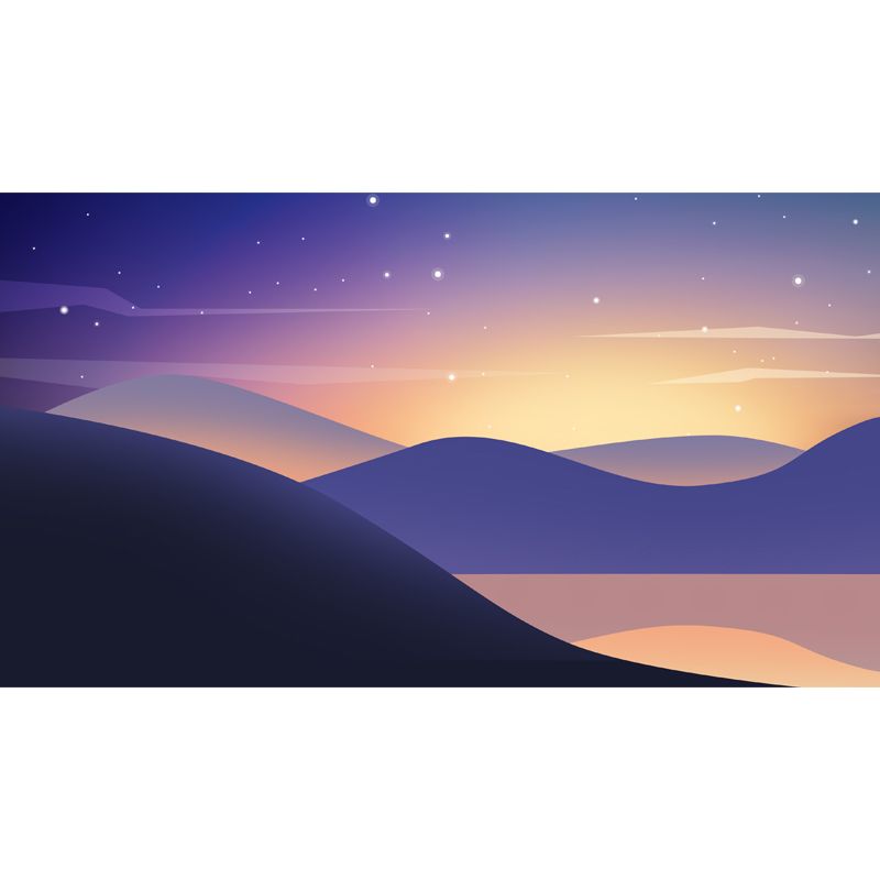 Modern Night River View Mural Purple-Yellow Twinkling Stars Wall Covering for Home