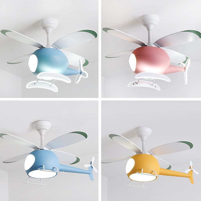Kids Creative LED Pendant Light Wrought Iron Airplane Fan Light with Acrylic Shade