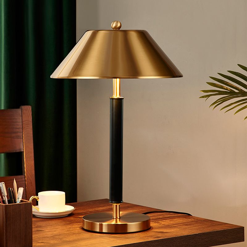 Cone Shaped Night Table Lamp Minimalist Style Metal Bedroom Table Light in Black