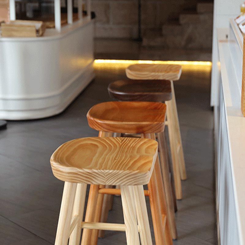 Contemporary Backless Contoured Seat Solid Wood Bar Stool with Footrest
