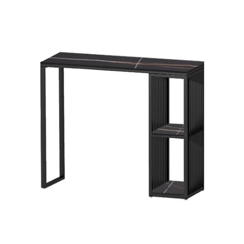 Black Stone Top Bar Dining Table Modern Rectangle Bar Table with Storage