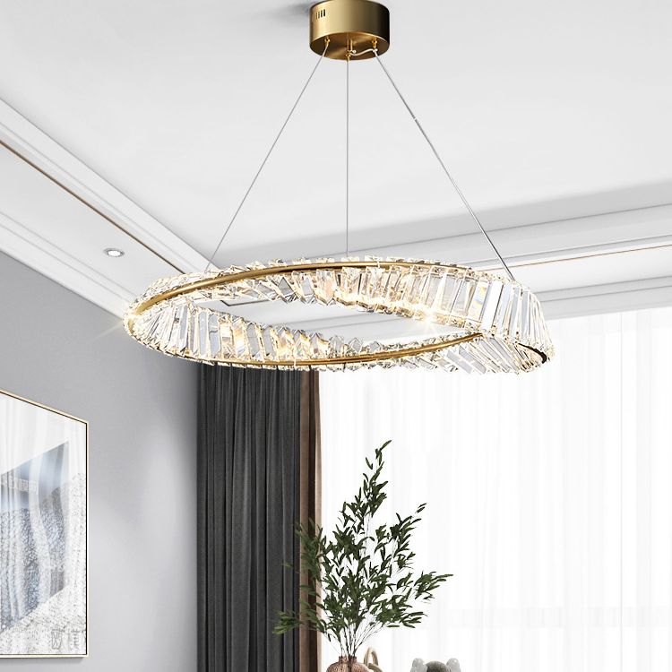 Postmodern Simplicity Round Hanging Chandelier Pendant Light Crystal Ceiling Lights Fixture for Restaurant