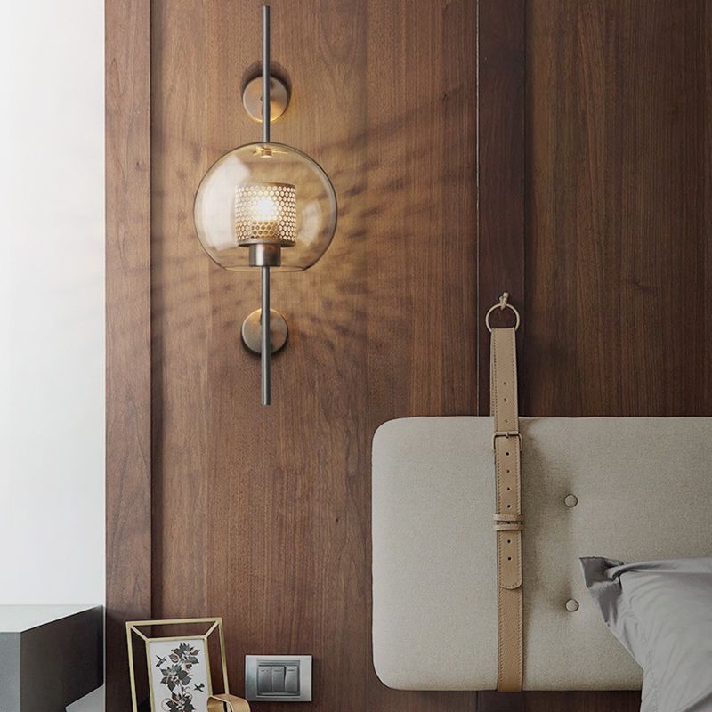 Metal and Glass Bath Sconce Industrial 1 - Light Bathroom Vanity Lighting in Gold / Sliver