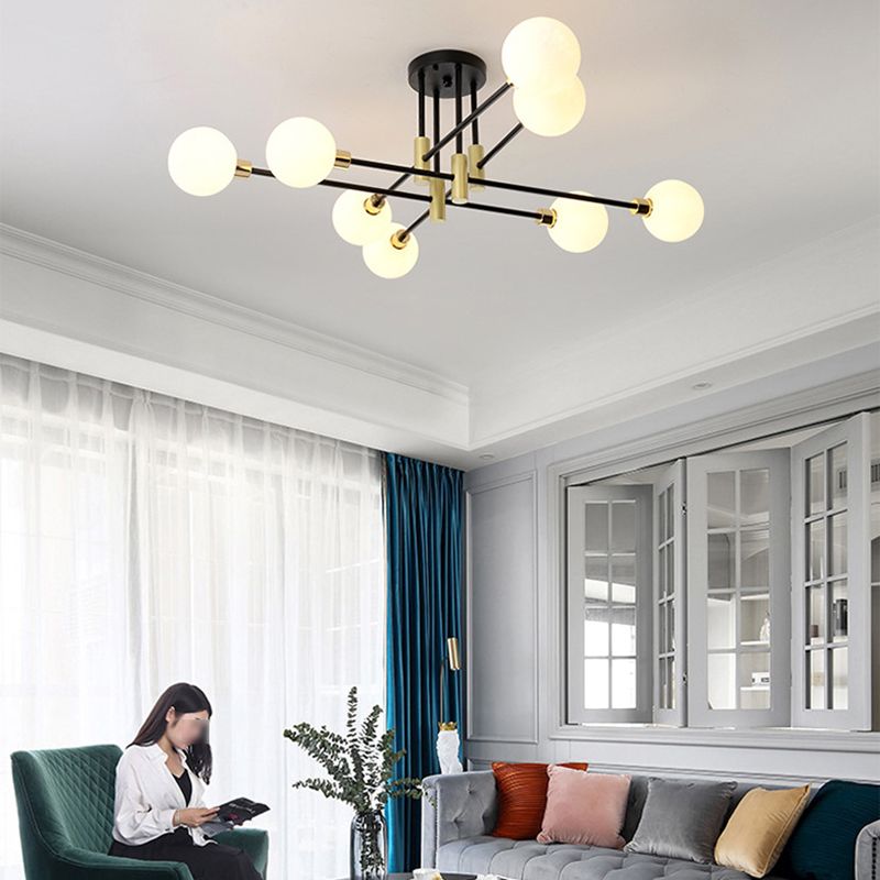 Black Sphere Ceiling Mount Light Fixture Modern Style Glass Multi Lights Semi Flush Mount Lamps