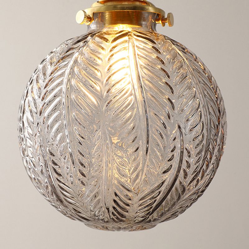 1 Head Spherical Pendant Light Kit Warehouse Brass Finish Clear Textured Glass Hanging Lamp Kit