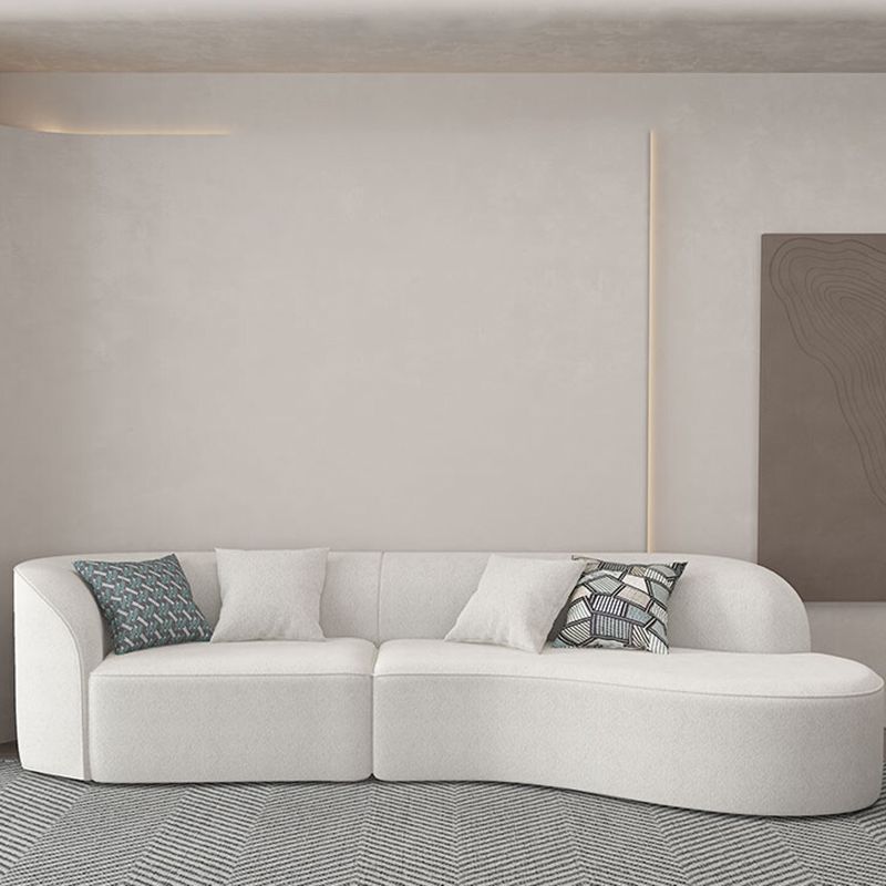 Modern 27.55" H White Wool Tuxedo Arm Curved Sofa for Living Room