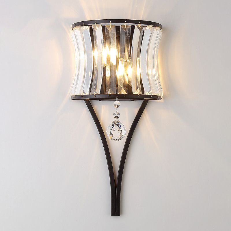 1 Bulb Clear Crystal Wall Lamp Rustic Curved Wave Bedroom Wall Mounted Lighting with Metal Frame