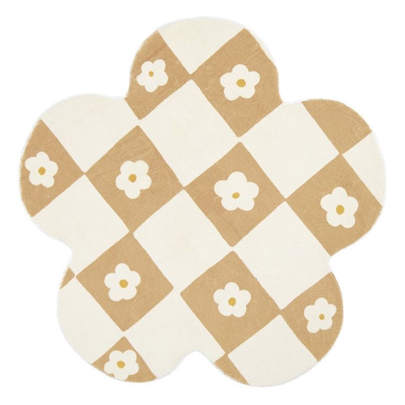 Novelty Flower Shape Rug Lattice Area Rug Polyester Easy Care Carpet for Living Room