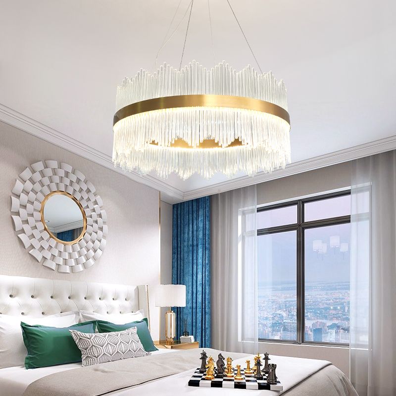 Modern Concise LED Pendant Light Glass Circular Chandelier for Living Room