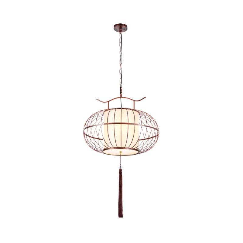 Wit/rood 1 licht hangend plafondlicht traditionele stof lantaarn drop hanger voor theekamer, 16 "/19.5" /23.5 "breed