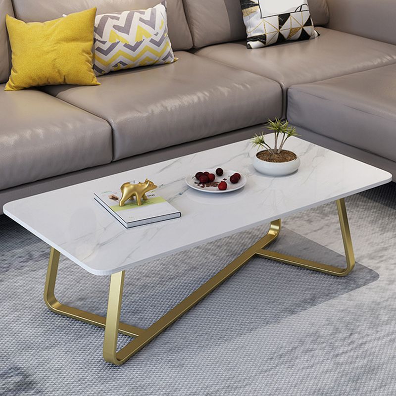 Glam Stop Top Coffee Table with Iron Cross Legs for Living Room