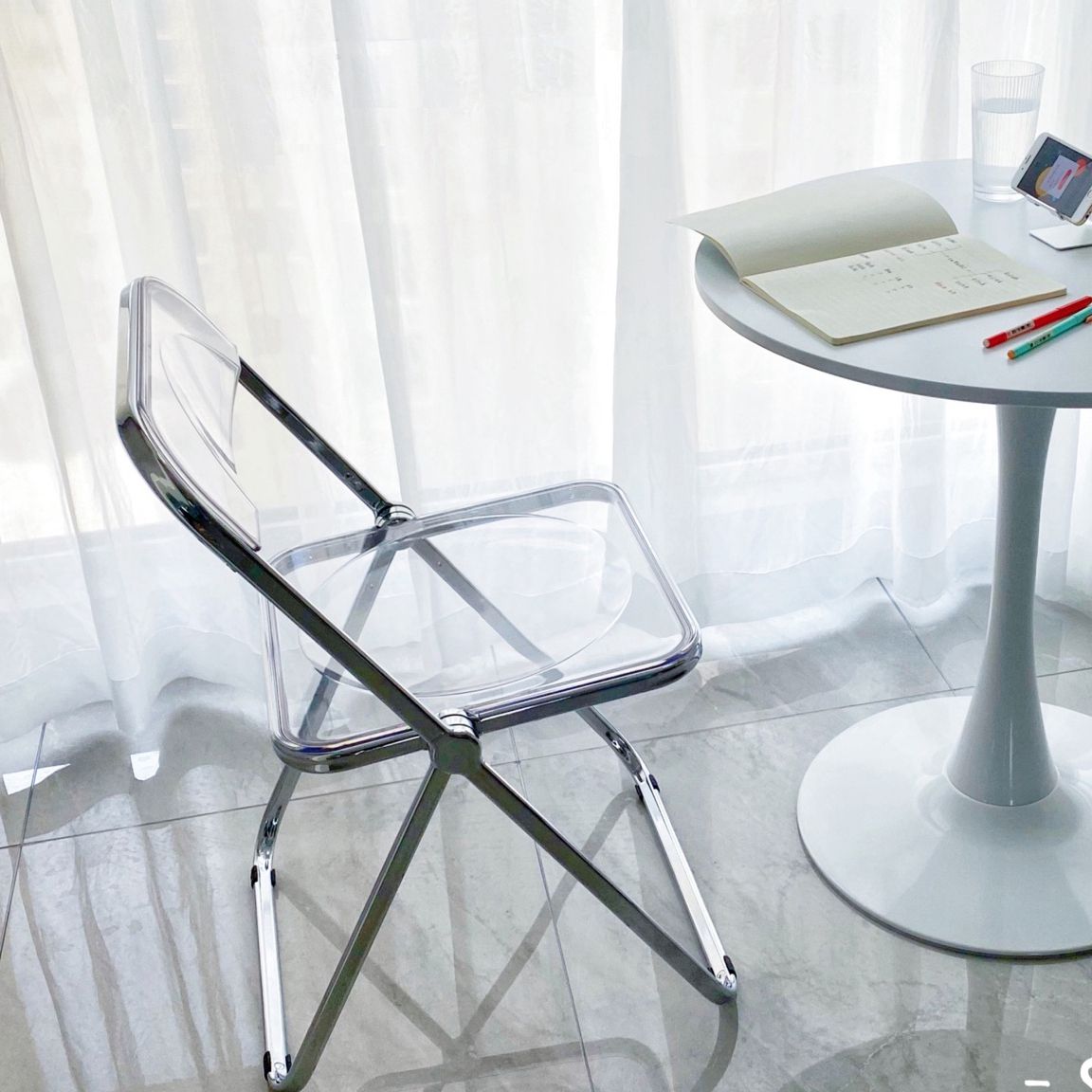 Open Back Dining Side Chair Foldable Armless Dining Chairs with Metal Legs