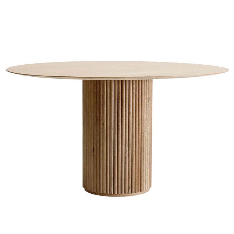 Mesa de comedor redonda contemporánea mesa de madera maciza con base de pedestal