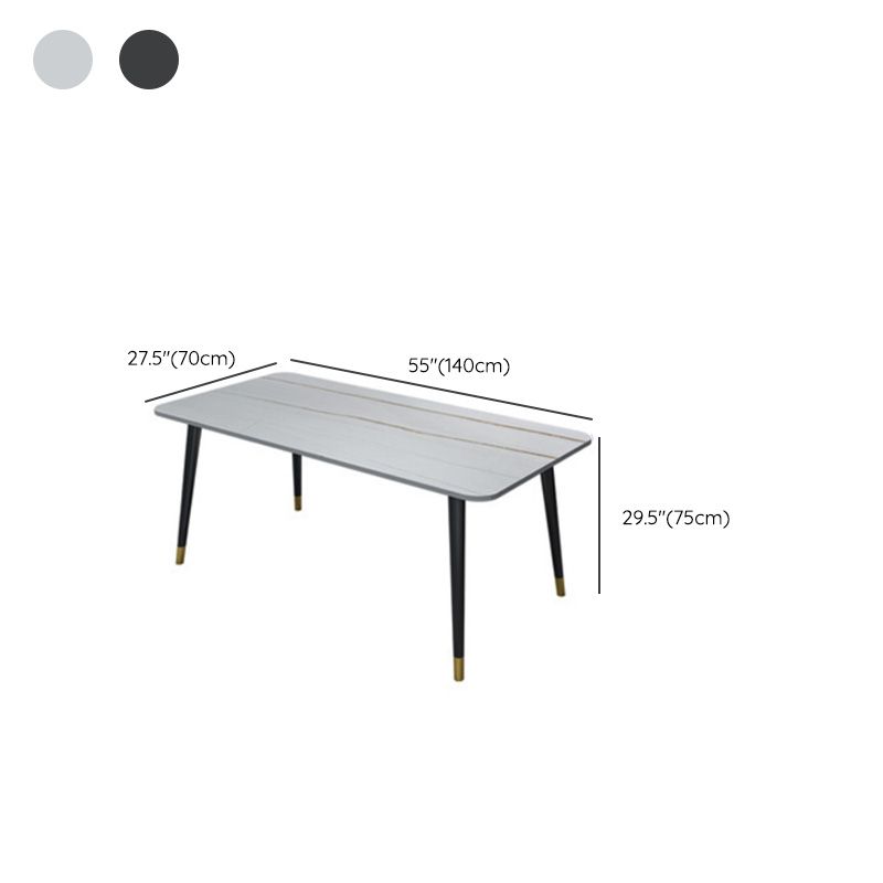 Rectangle Black Base Dining Table Glam Stone Table for Kitchen