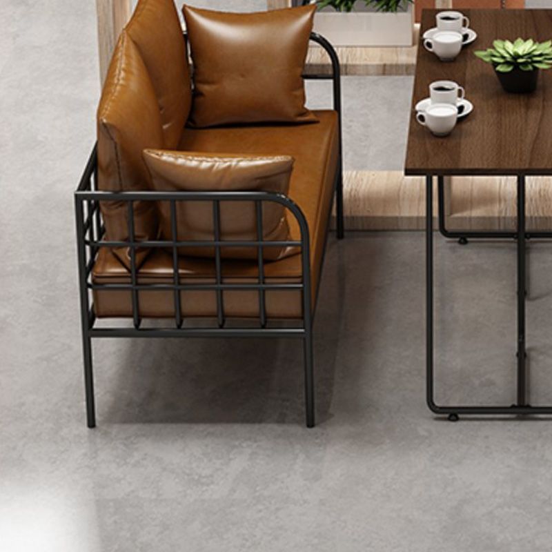 Industrial Tuxedo Arm Sofa with Pillows Seating Leather and Metal