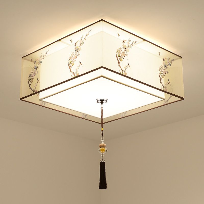 Lampe à encastrer traditionnelle pour chambre à coucher avec abat-jour en tissu géométrique en blanc