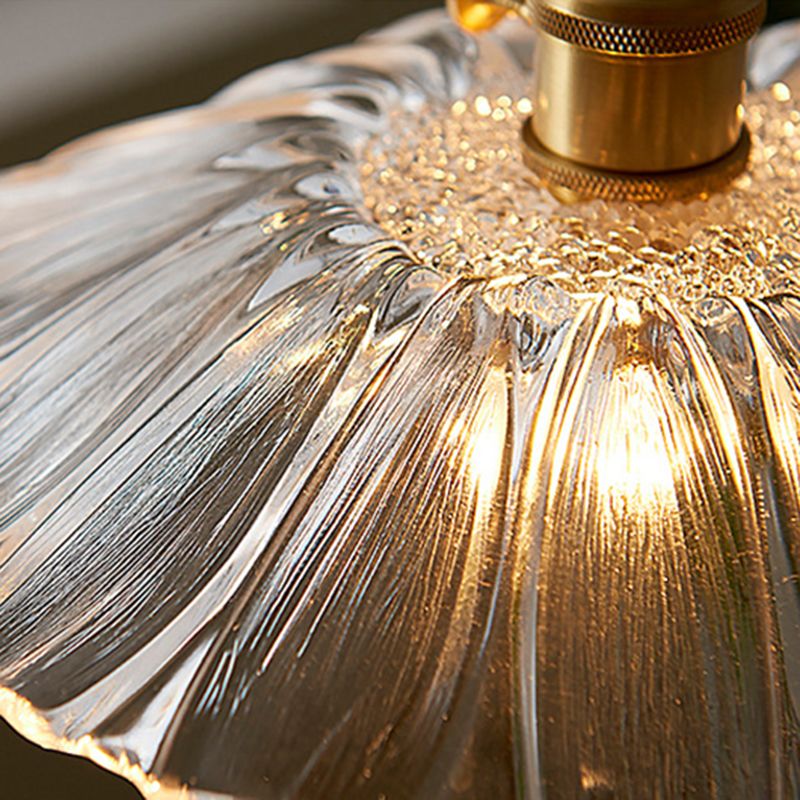 Flower Shape Glass Flush Light Modern Style 1 Light Flush Mount Ceiling Lights in Brass