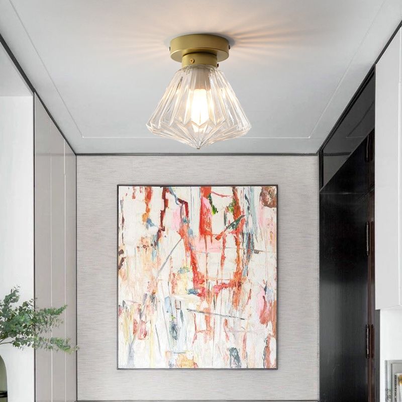 1 Head Flush Light Colonialism Clear Glass Scalloped Ceiling Fixture for Kitchen, 6.5"/7" W