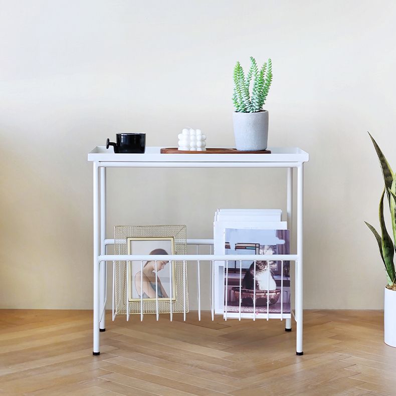 Black/white Modern Style End Table Metal Rectangular Top Side Table with Storage