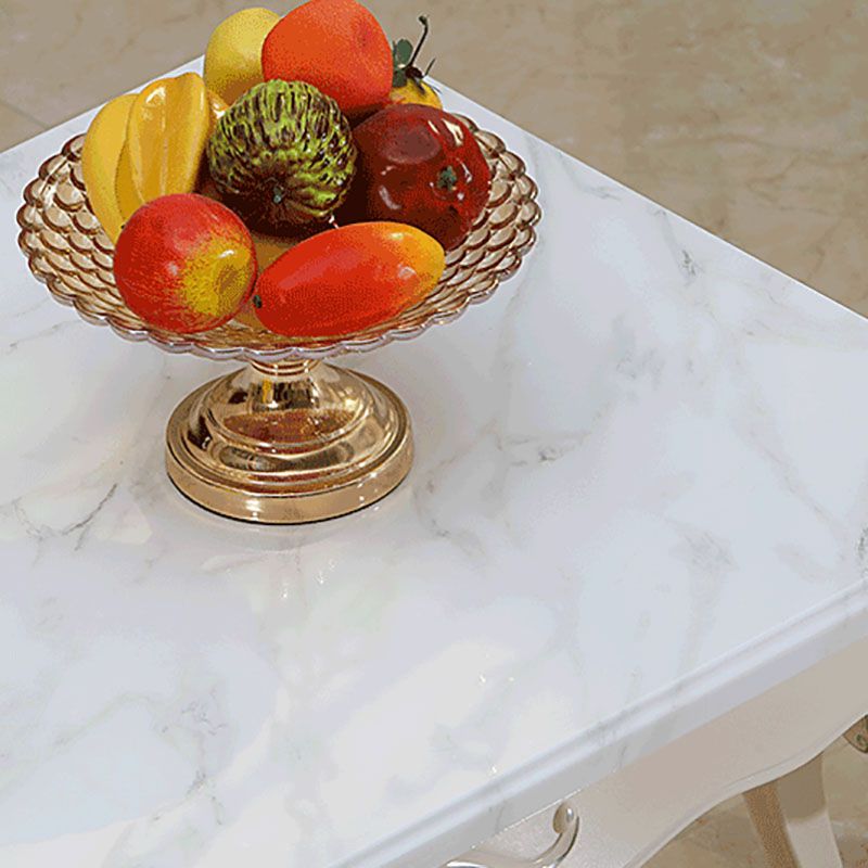 Stone Top Dining Table Rectangle Dining Table with 4 Legs in White
