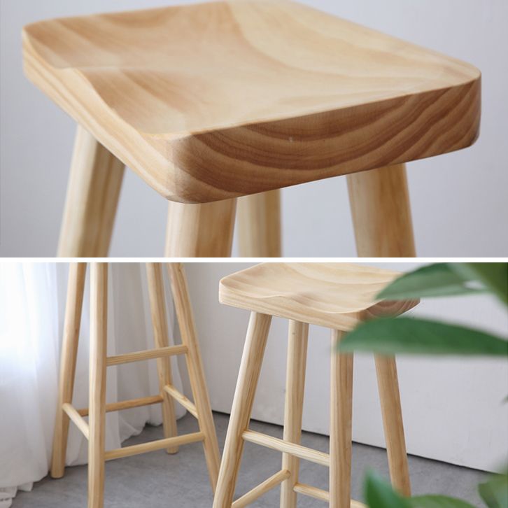 Contemporary Bar and Counter Stool Natural Finish Stool with 4 Wood Legs